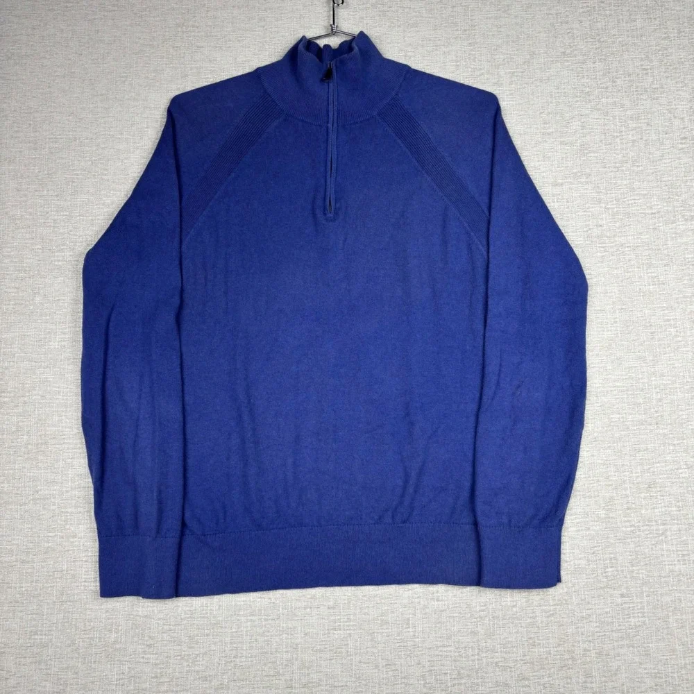 Banana Republic Mens Blue Cotton Cashmere Quarter Zip Sweater Large